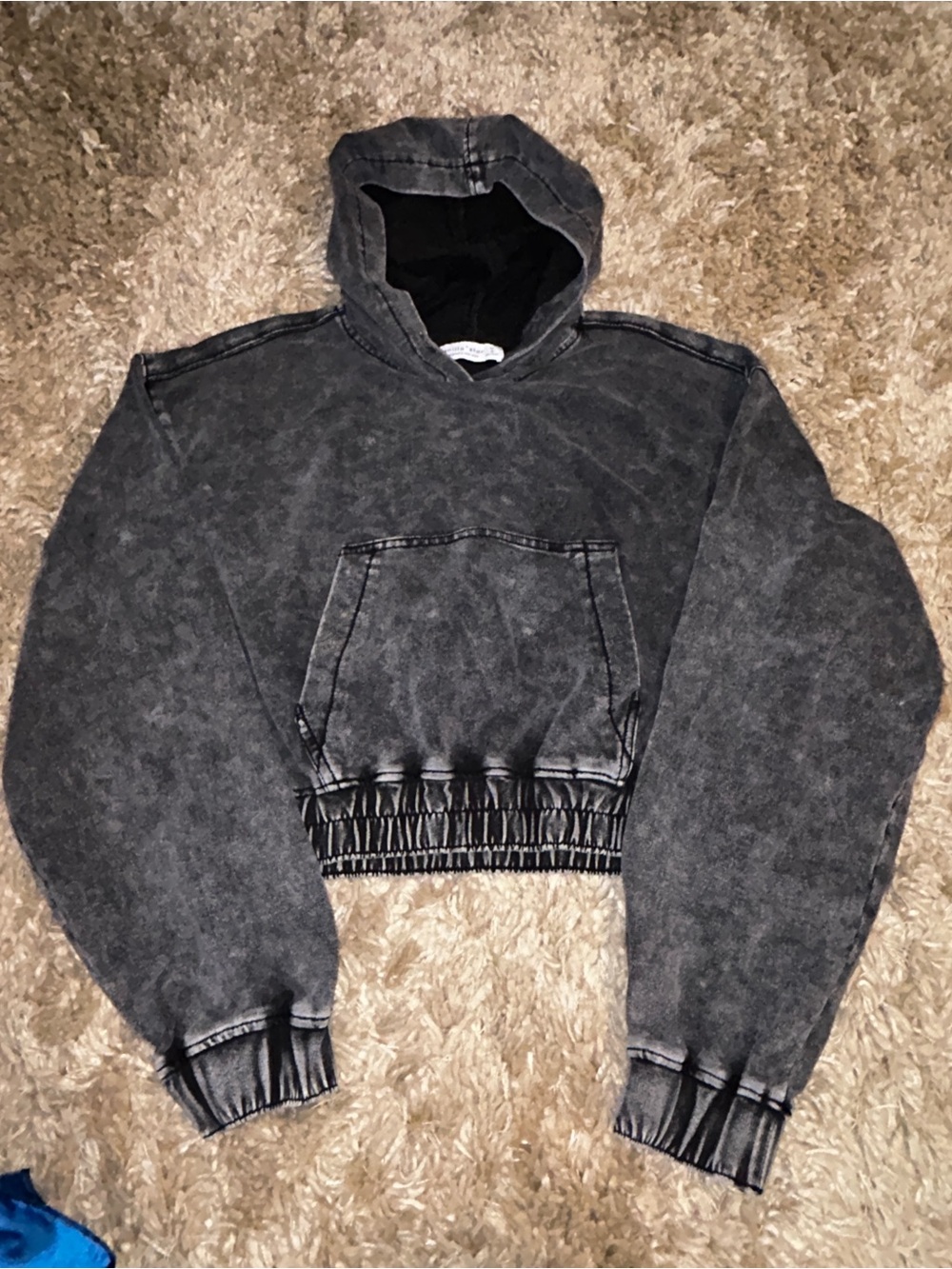 Vanilla Star Washed Black Cropped Hoodie Sweater